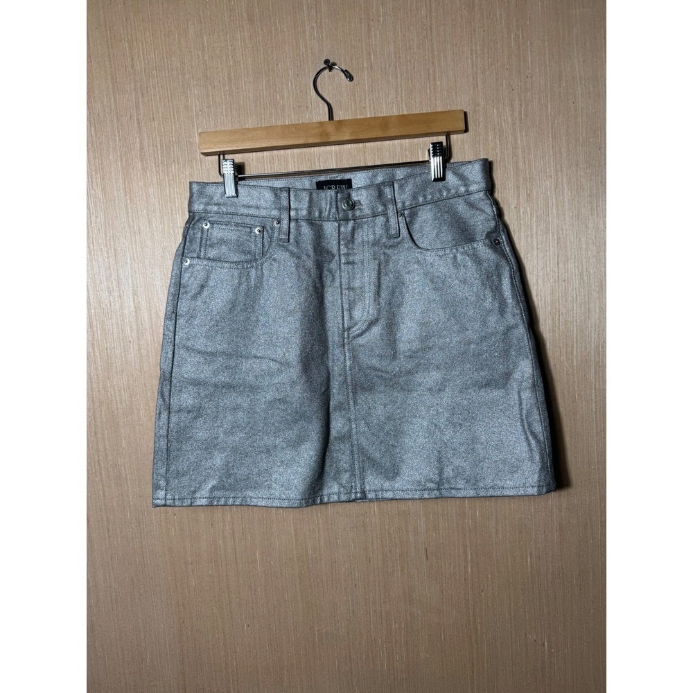 J.Crew Collection Silver Metallic Denim Mini Skirt Size 28 Shiny Coated A-Line